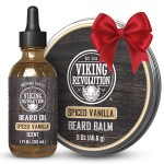 Viking Revolution Spiced Vanilla Beard Balm for Men (2oz) and Beard Oil (1 fl oz) Kit - With Argan and Jojoba Oils - Soften and Moisturize - Stocking Stuffers for Men
