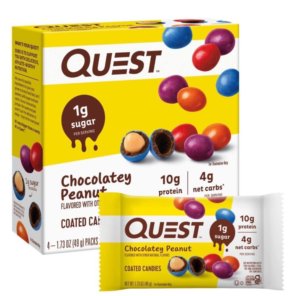Quest Nutrition Coated Candies, Chocolatey Peanut, 1g Sugar, 10g Protein, 4g Net Carbs, Gluten Free, Keto Friendly, 4 Count