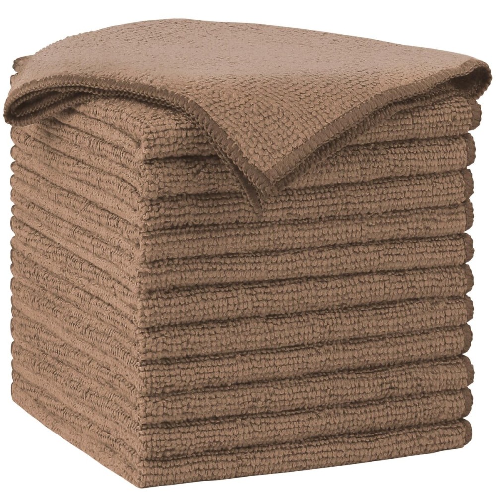 AIDEA Microfiber Cleaning Cloth-12PK, Soft Microfiber Towels for Cars, Absorbent Cleaning Rags, Lint-Free Streak-Free Wash Cloths for House, Kitchen, Window(12in.x12in), Brown