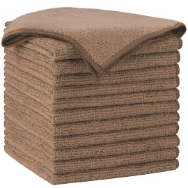 AIDEA Microfiber Cleaning Cloth-12PK, Soft Microfiber Towels for Cars, Absorbent Cleaning Rags, Lint-Free Streak-Free Wash Cloths for House, Kitchen, Window(12in.x12in), Brown