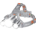 Blukar LED Headlamp, Super Bright Rechargeable Headlight Flashlight - 3 Lights 5 Modes,Zoomable,Spotlight&Floodlight Combination, IPX6 Waterproof, 20+Hrs Runtime for Running,Hiking-Gray