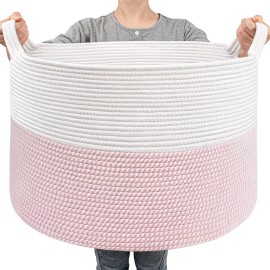 Goodpick Large Storage Basket 22\'\' x 14\'\', Baby Basket for Blankets Living Room, Toy Storage Organizer for Clothes, Toys, Pink