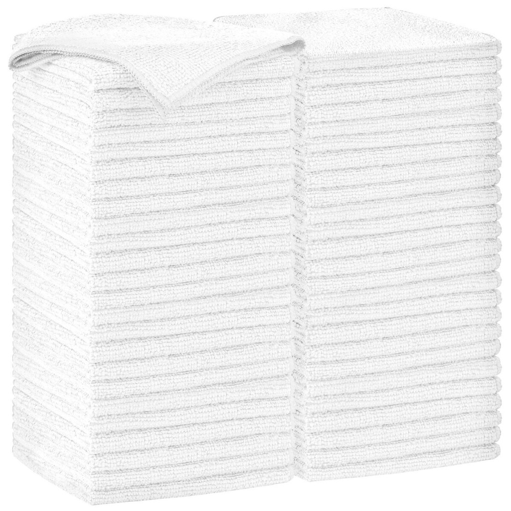 AIDEA Microfiber Cleaning Cloth-50PK, Soft Microfiber Towels for Cars, Absorbent Cleaning Rags, Lint-Free Streak-Free Wash Cloths for House, Kitchen, Window(12in.x12in), White
