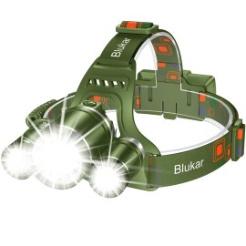 Blukar LED Headlamp, Super Bright Rechargeable Headlight Flashlight - 3 Lights 5 Modes,Zoomable,Spotlight&Floodlight Combination, IPX6 Waterproof, 20+Hrs Runtime for Running,Hiking etc-Green