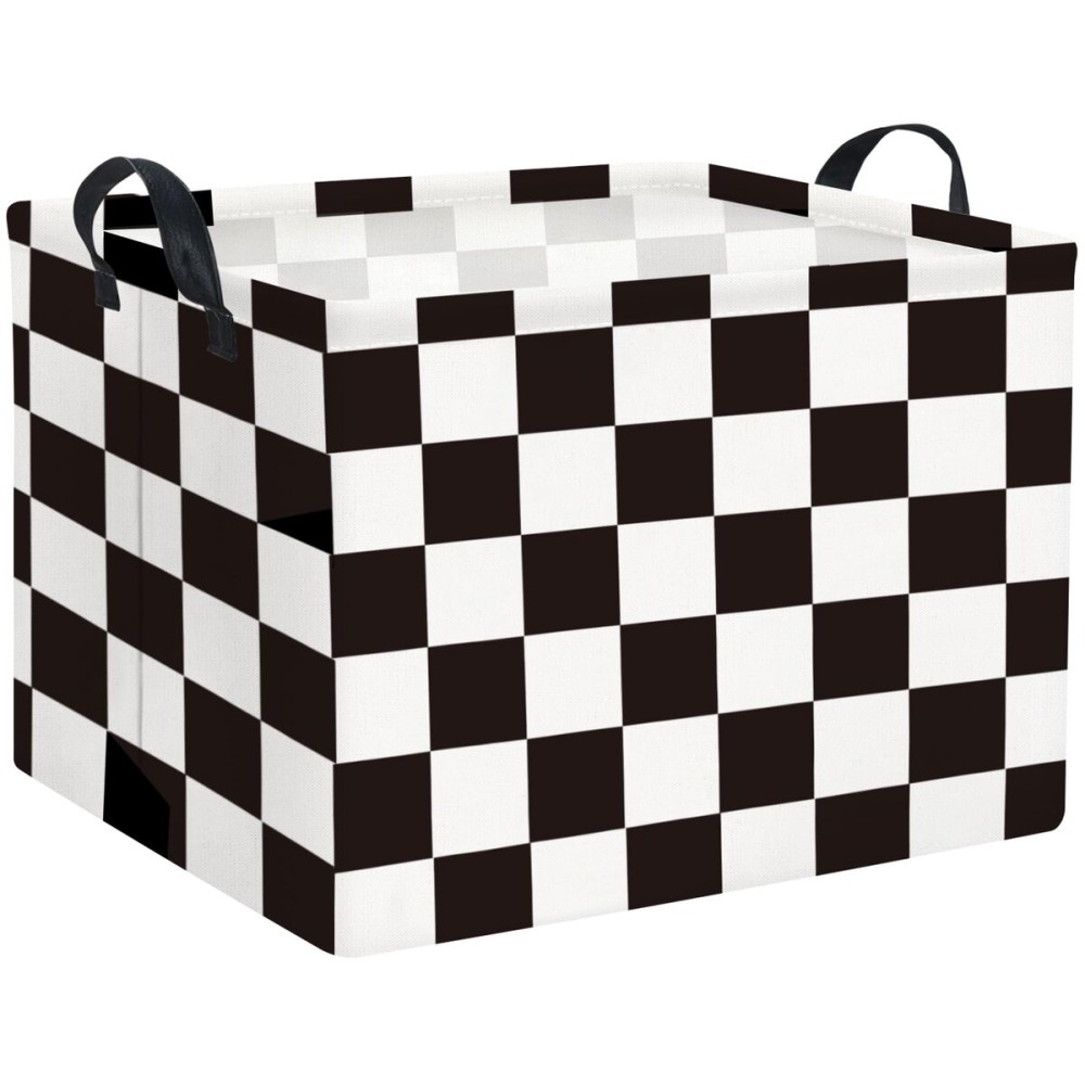 HIYAGON Rectangular Car Basket for Boys Checkered Basket Kids Baby Storage Bin Toy Organizer Box Car Room Decor(Racing Flag)