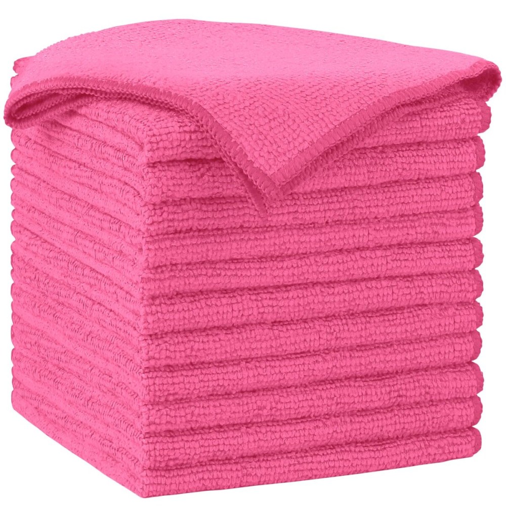 AIDEA Microfiber Cleaning Cloth-12PK, Soft Microfiber Towels for Cars, Absorbent Cleaning Rags, Lint-Free Streak-Free Wash Cloths for House, Kitchen, Window(12in.x12in), Pink