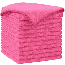 AIDEA Microfiber Cleaning Cloth-12PK, Soft Microfiber Towels for Cars, Absorbent Cleaning Rags, Lint-Free Streak-Free Wash Cloths for House, Kitchen, Window(12in.x12in), Pink