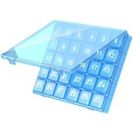 Monthly Pill Organizer Once a Day - 30 Day Pill Organizer Box - Squeeze to Open - Large Compartments Portable Case for Travel, Month Pill Cases Medicine Organizer for Vitamin (Blue)