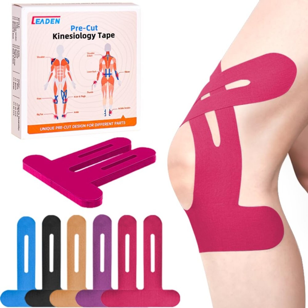 IEADEN Precut Kinesiology Tape for Knees, 20 Pcs - Knee Support & Stability, Knee Pain Relief Athletic Tape - Waterproof & Elastic, Breathable Hypoallergenic Latex-Free Tape, Pink