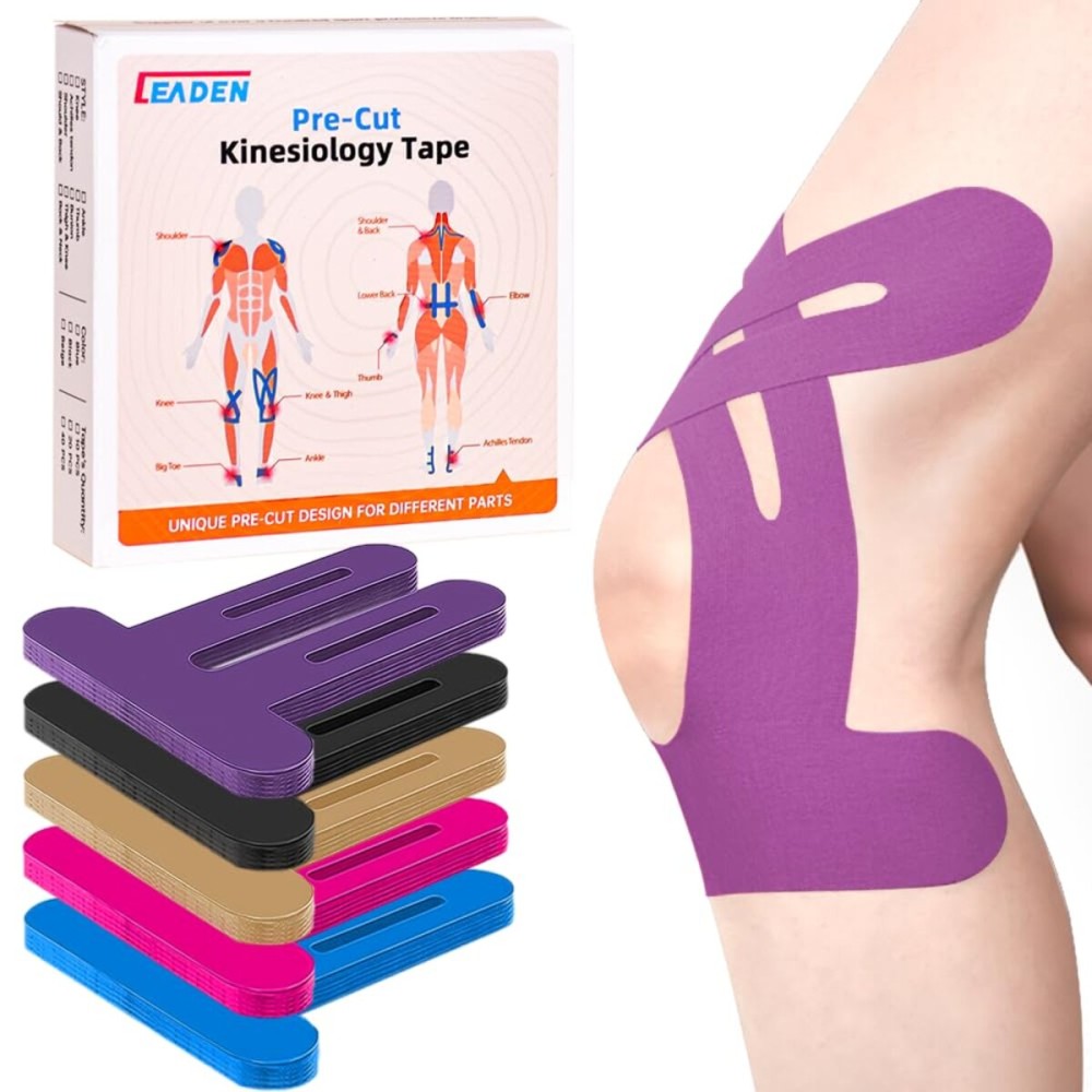 IEADEN Precut Kinesiology Tape for Knees, 20 Pcs - Knee Support & Stability, Knee Pain Relief Athletic Tape - Waterproof & Elastic, Breathable Hypoallergenic Latex-Free Tape, Purple