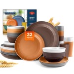 Teivio 32-Piece Kitchen Plastic Wheat Straw Dinnerware Set, Service for 8, Unbreakable Dinner Plate/Dessert Plate/Cereal Bowl/Cup,Outdoor Camping Dishes for Life/Vintage,Farmhouse,Rustic Multicolor