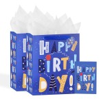 13 Blue Happy Birthday Bag with Tissue Paper and Greeting Card for Party,Happy Birthday Gift Bag for Kids, Boys, Girls, Baby Boy,Men Women,Gift Bags Medium size (2 PCS Blue, Kids Gift Bag)