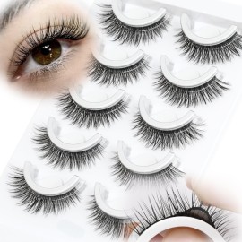 Self Adhesive Lashes False Eyelashes - Update More Stronger Pre-glued Natural Cat Eye Wispy Fake Lashes Press on EyeLashes Waterproof No Glue Needed D Curl Reusable Fluffy by EMEDA(12mm 07)