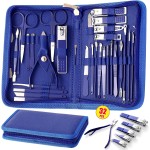 Manicure Set Pedicure Kit Womens Nail Clippers Set 32 in 1 Professional Grooming Care Tools Nail Kit Including Facial, Fingernails and Toenails Care with Travel Case Women
