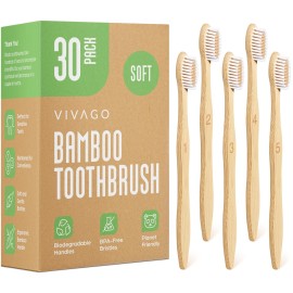 VIVAGO Bamboo Toothbrushes 30 Pack - BPA Free Soft Bristles Toothbrushes, Eco-Friendly, Natural Wooden Toothbrush