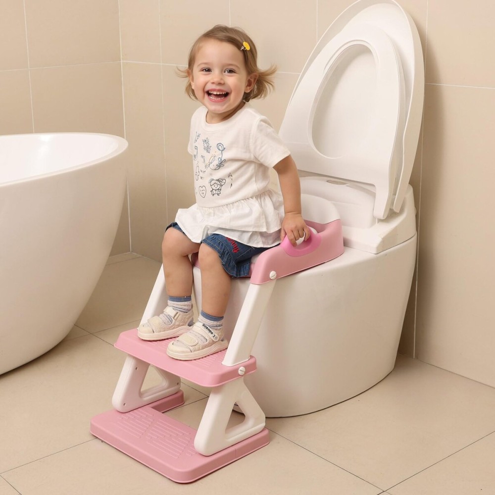 Potty Training Toilet Seat with Step Stool Ladder for Boys and Girls, 2 in 1 Potty Training Toilet, Splash Guard Anti-Slip Pad Step Stool Pink) Pedal Upgrade