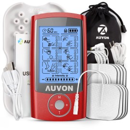 AUVON Rechargeable TENS Unit Muscle Stimulator, 24 Modes 4th Gen TENS Machine with 8pcs 2x2 Premium Electrode Pads for Pain Relief