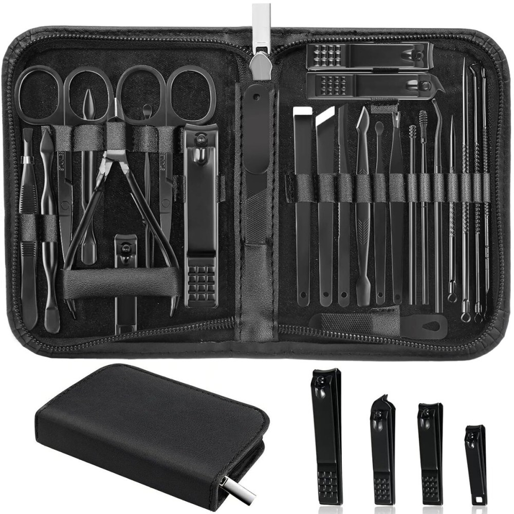 MINKINH Manicure Set Professional Nail Clipper Kit-26 Pieces Stainless Steel Manicure Kit,Nail Care Tools with Luxurious Travel Case Nail Grooming Kit Present for Men Husband Boyfriend Parent