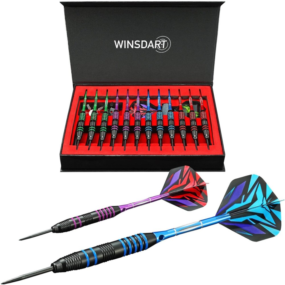 ADKX Steel Tip Darts 12 Pack Set with Nonslip Iron Barrel Aluminum Dart Shafts and Flights + Darts Sharpener + an Gift Box (Darts-G)