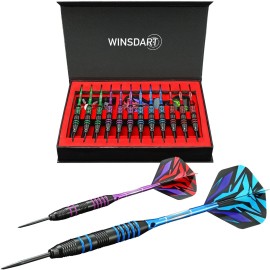 ADKX Steel Tip Darts 12 Pack Set with Nonslip Iron Barrel Aluminum Dart Shafts and Flights + Darts Sharpener + an Gift Box (Darts-G)