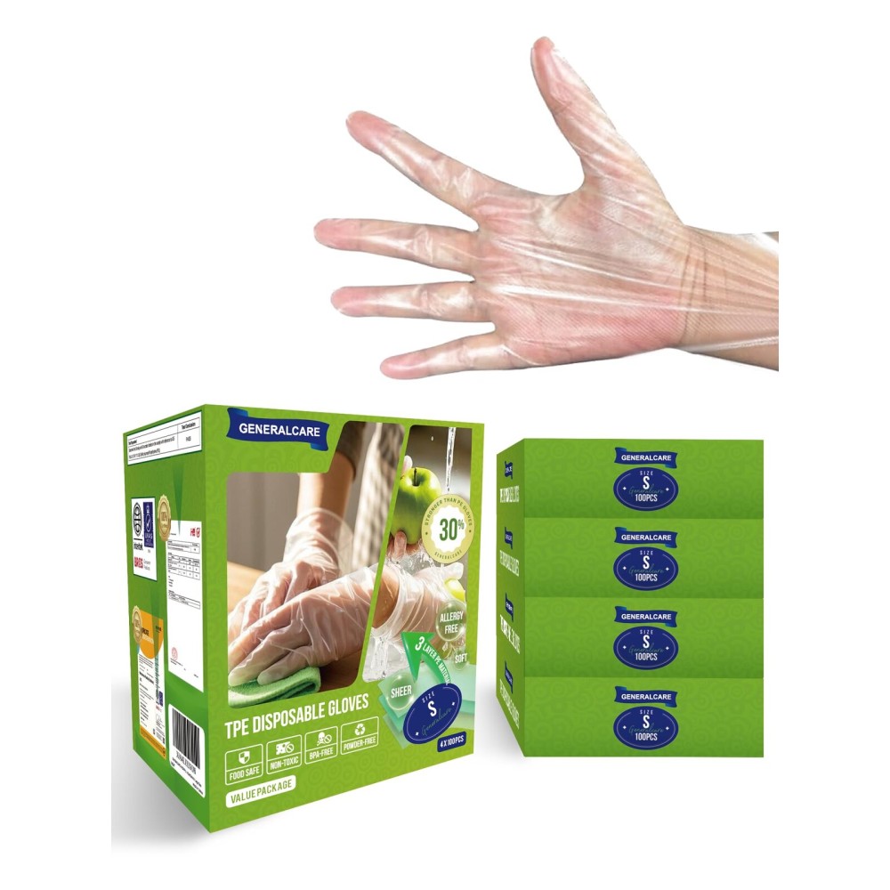 GENERALCARE Disposable TPE Cooking Gloves, Ideal for Cleaning and Food Prep, Latex & Powder Free, Food safe,M,4X100PCS
