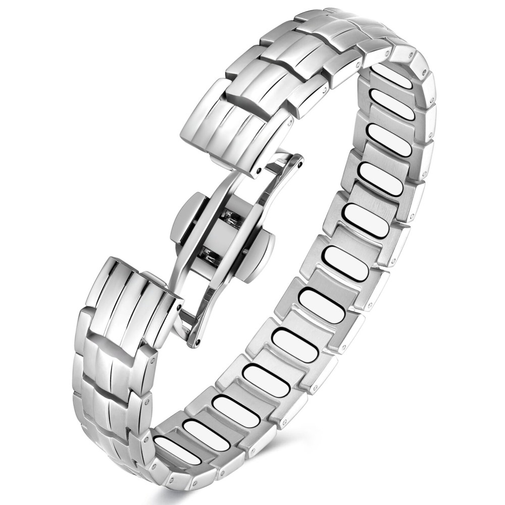 Feraco 5X Strength Magnetic Therapy Bracelet for Men - Titanium Steel Bracelet with 3800 Gauss Magnets,Premium Fold-Over Clasp (Silver)