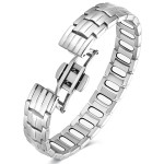 Feraco 5X Strength Magnetic Therapy Bracelet for Men - Titanium Steel Bracelet with 3800 Gauss Magnets,Premium Fold-Over Clasp (Silver)