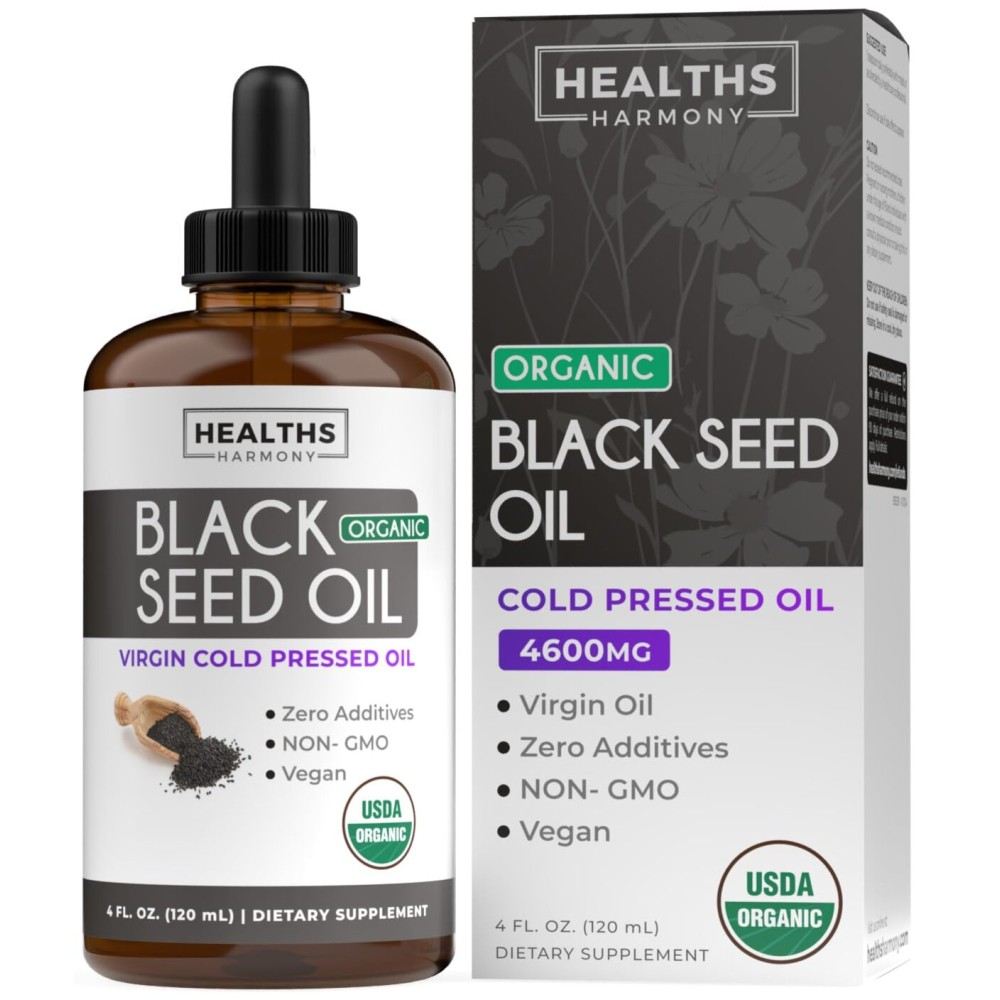 USDA Organic Black Seed Oil Liquid (4 fl oz) Premium Cold-Pressed Nigella Sativa Producing Pure Black Cumin Seed Oil - Antioxidant Supplement - Vegan, Gluten-Free, & Non-GMO (No Pills or Capsules)
