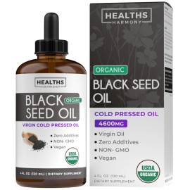 USDA Organic Black Seed Oil Liquid (4 fl oz) Premium Cold-Pressed Nigella Sativa Producing Pure Black Cumin Seed Oil - Antioxidant Supplement - Vegan, Gluten-Free, & Non-GMO (No Pills or Capsules)