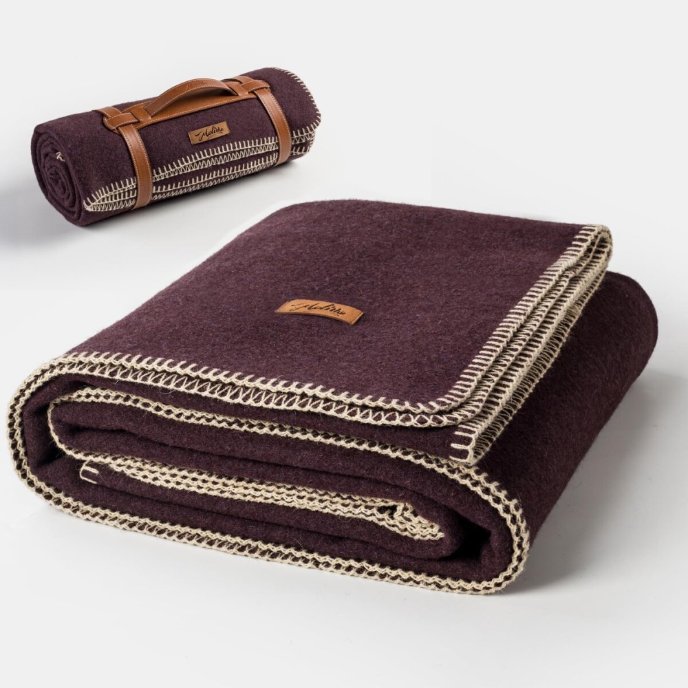 Molithe 100% Wool Blanket, 62 x 86, Warm, Thick, Washable, Military Wool Blanket, Great for Camping, Outdoors, Sporting Events, Survival Kits, Plum