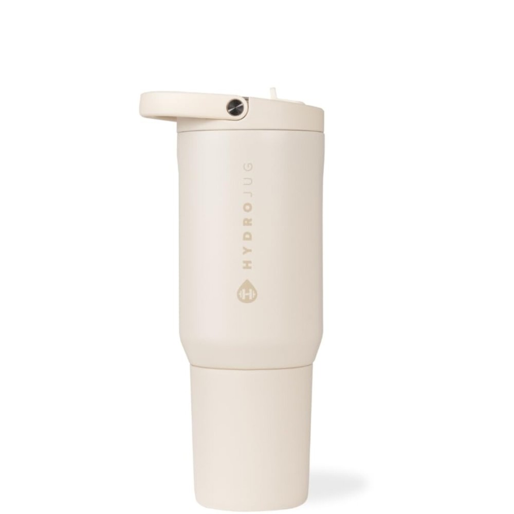 HydroJug Sport - Stainless Steel Tumbler with Straw, Vacuum Insulated, 20oz Leakproof Water Bottle, Ergonomic Design, Reusable, Dishwasher Safe, Rubber Base, Durable for Gym or Outdoors, Cream