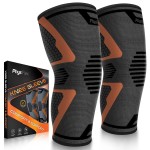Knee Brace for Pain Relief - 2 Pack Knee Compression Sleeves for Men and Women - Support for Weightlifting, Gym, Workout, Volleyball - Meniscus Tear, ACL, Arthritis (Arrowhead, Gray/Orange, Medium)