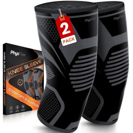 Knee Brace for Pain Relief - 2 Pack Knee Compression Sleeves for Men and Women - Support for Weightlifting, Gym, Workout, Volleyball - Meniscus Tear, ACL, Arthritis (Vortex, Black/Gray, XX-Large)