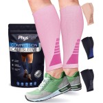 Calf Compression Sleeves for Men and Women - Footless Compression Socks Support for Varicose Vein, Nursing, Pregnancy, Running - PhysFlex Leg Sleeve Brace for Shin Splints (Pink, XX-Large)