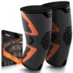 Knee Brace for Pain Relief - 2 Pack Knee Compression Sleeves for Men and Women - Support for Weightlifting, Gym, Workout, Volleyball - Meniscus Tear, ACL, Arthritis (Arrowhead, Gray/Orange, XX-Large)
