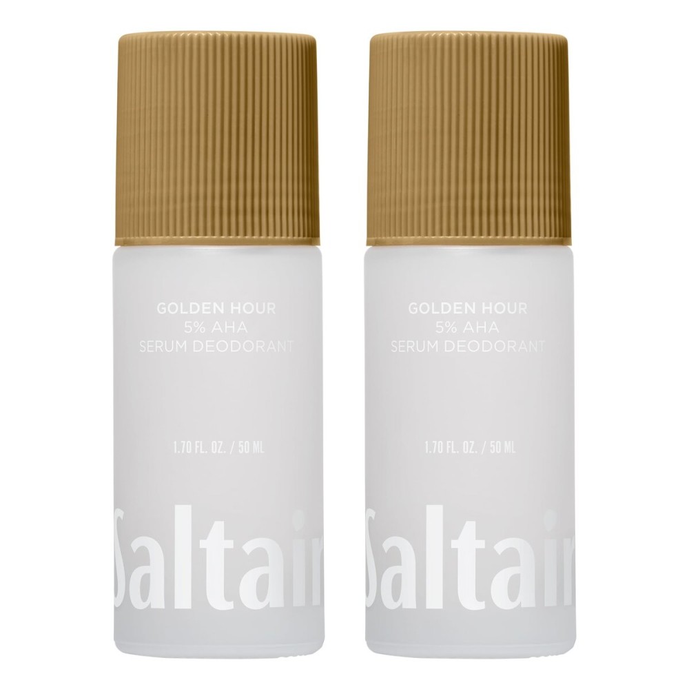 Saltair Serum Deodorant Golden Hour 2 Pack. 5% AHA Formula. Lactic Acid and Mandelic Acid Deodorant. Aluminum Free Odor Control for Women and Men. Travel Essentials, 2x 1.7oz Roll On