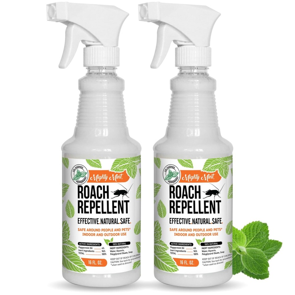 Mighty Mint Peppermint Oil Roach Repellent Spray - Natural Cockroach Killer for Indoor & Outdoor Use - Plant-Based Insect & Pest Control - 16 oz (Pack of 2)