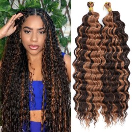 Eerya Long Curly Braiding Hair 18 Inch 2 Packs Deep Ocean Wave Crochet Hair for Black Women Deep Wave Braiding Hair for Boho Braids (18 inch, P4/30)