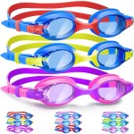 Vvinca Kids Swim Goggles, 3 Pack Toddler Swimming Goggle with Comfortable Soft Silicone Nose Bridge No Leak Clear Vision Anti-Fog UV Protection Easy Adjustment Pool Swim Goggles for Kids Youth 3-14
