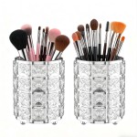 LUGUNU Makeup Brush Holder with Silver Crystal Bling - Elegant Vanity Organizer for Brushes, Pens & Pencils, Ideal for Bathroom or Office Countertop(2Pack)