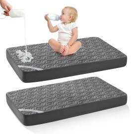 Waterproof Crib Mattress Protector 2 Pack, Soft and Breathable Crib Mattress Pad Cover, Noiseless Machine Washable Toddler Mattress Protector for Standard Baby Toddler Bed (52\'\'x28\'\',Gray)