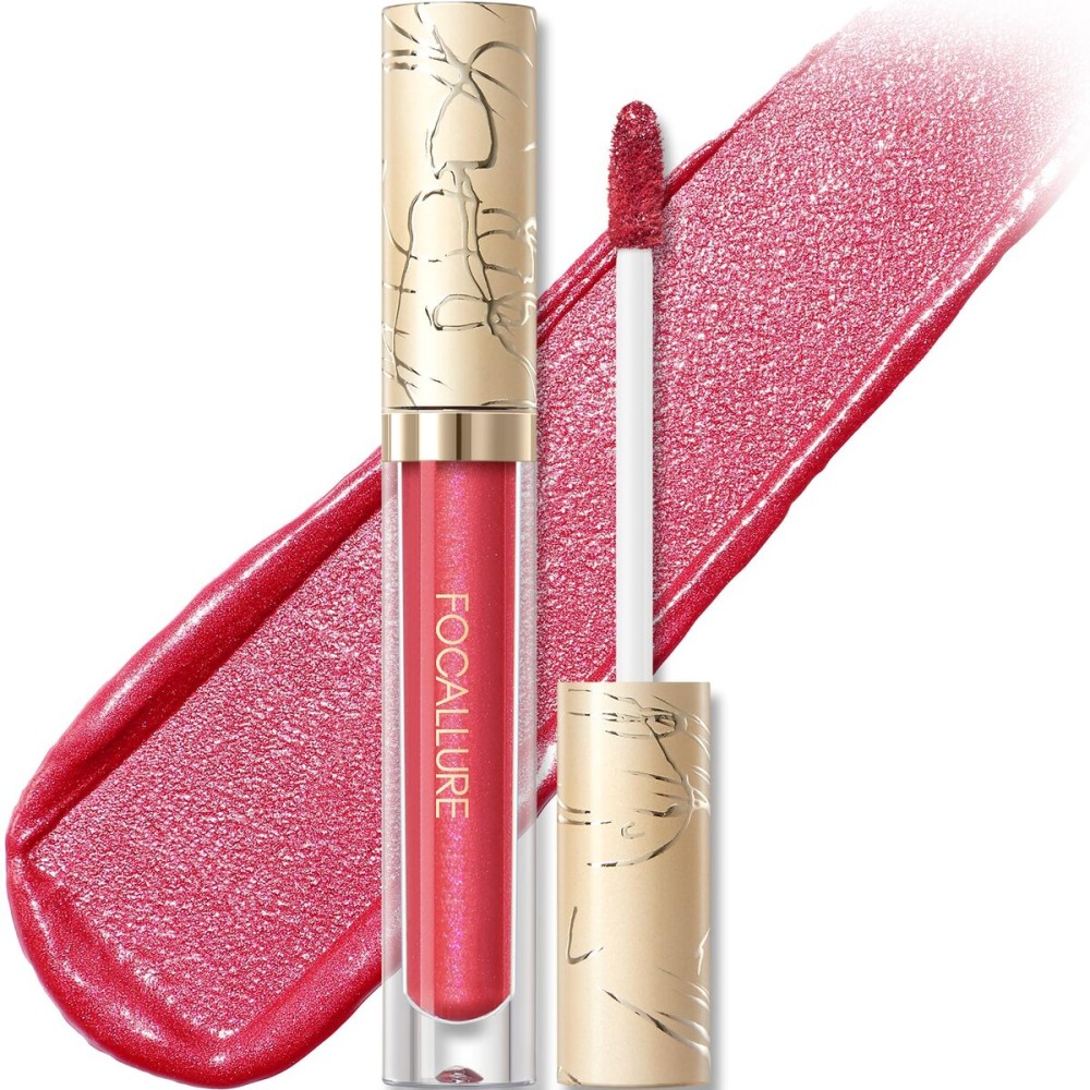 FOCALLURE Metallic Liquid Lipstick,Non Stick Cup Lip Gloss,High Impact Lip Color with Transfer-proof Wear,Long Lasting & Waterproof Lipstick Makeup for Women,RD03 LUSCIOUS ROSE