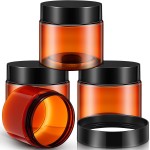 Patelai 4 Pieces Round Wide-mouth Leak Proof Plastic Container Jars with Lids for Travel Storage Makeup Beauty Products Face Creams Oils Salves Ointments DIY Making(6 Ounce,Amber)