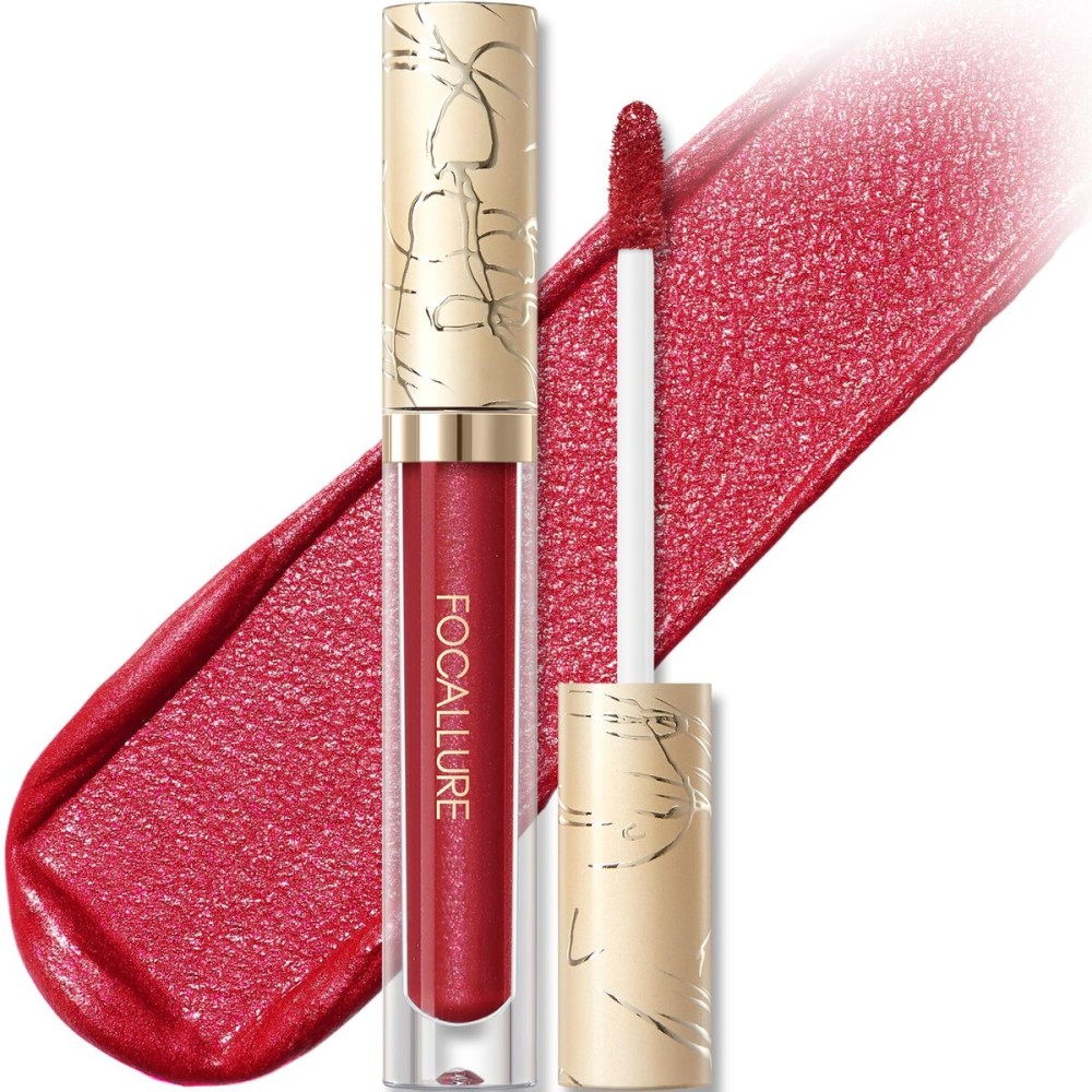 FOCALLURE Metallic Liquid Lipstick,Non Stick Cup Lip Gloss,High Impact Lip Color with Transfer-proof Wear,Long Lasting & Waterproof Lipstick Makeup for Women,RD06 FULL HOT