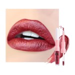 evpct Dark Red Metallic Glitter Lip Liner and Lipstick Combo Lip Gloss Stain Set Makeup for Women Long Lasting Waterproof 24, Wine Red Frosted Metallic Shimmer Glossy Chrome iridescent Liquid Lipstick