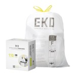 EKO 13 Gallon / 40-60 Liter,110 Count Drawstring Trash Bags, Extra-Strong Unscented Garbage Bags, Easy-Dispense Roll for Kitchen & Household Use, Resists Tears, Leaks and Punctures, Code F, White