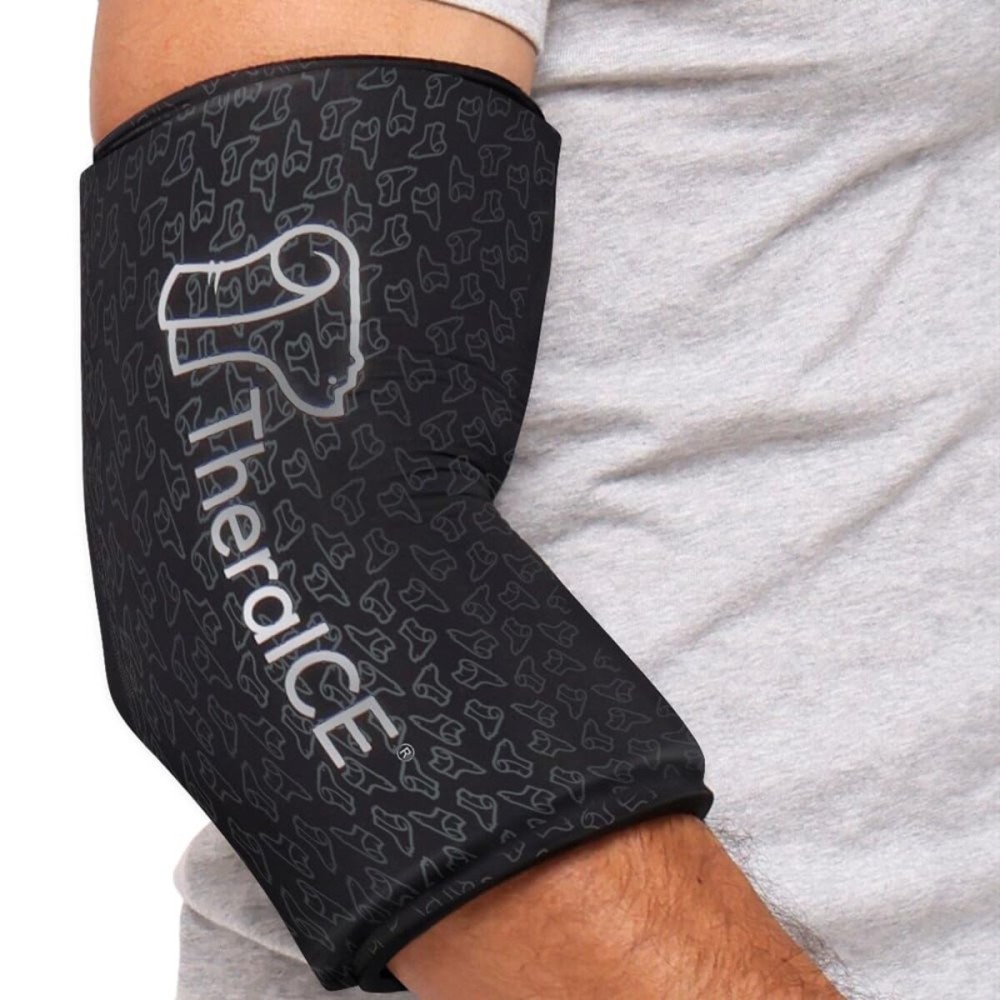 TheraICE Elbow Ice Pack PRO Compression Sleeve for Injuries, Reusable Gel Cold Packs Brace, Shin Splints, Calf Strain, Flexible Cold Wrap Recovery for Tennis Elbow, Tendinitis Pain Relief