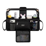 TOPDesign Universal Baby Stroller Organizer, Double Stroller Caddy with Detachable Mesh Bag & Heightened Insulated Cup Holders & Non-Slip Secure Hooks Accessories, Fits Most Strollers (Black)