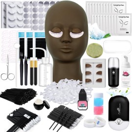 QUKLOGEN Lash Extension Kit Eyelash Practice for Beginners Professional Set with Mannequin Head Removable Eyelids USB Fan Spraye Individual False Lash Eyelash Strips Shampoo Brush Supplies