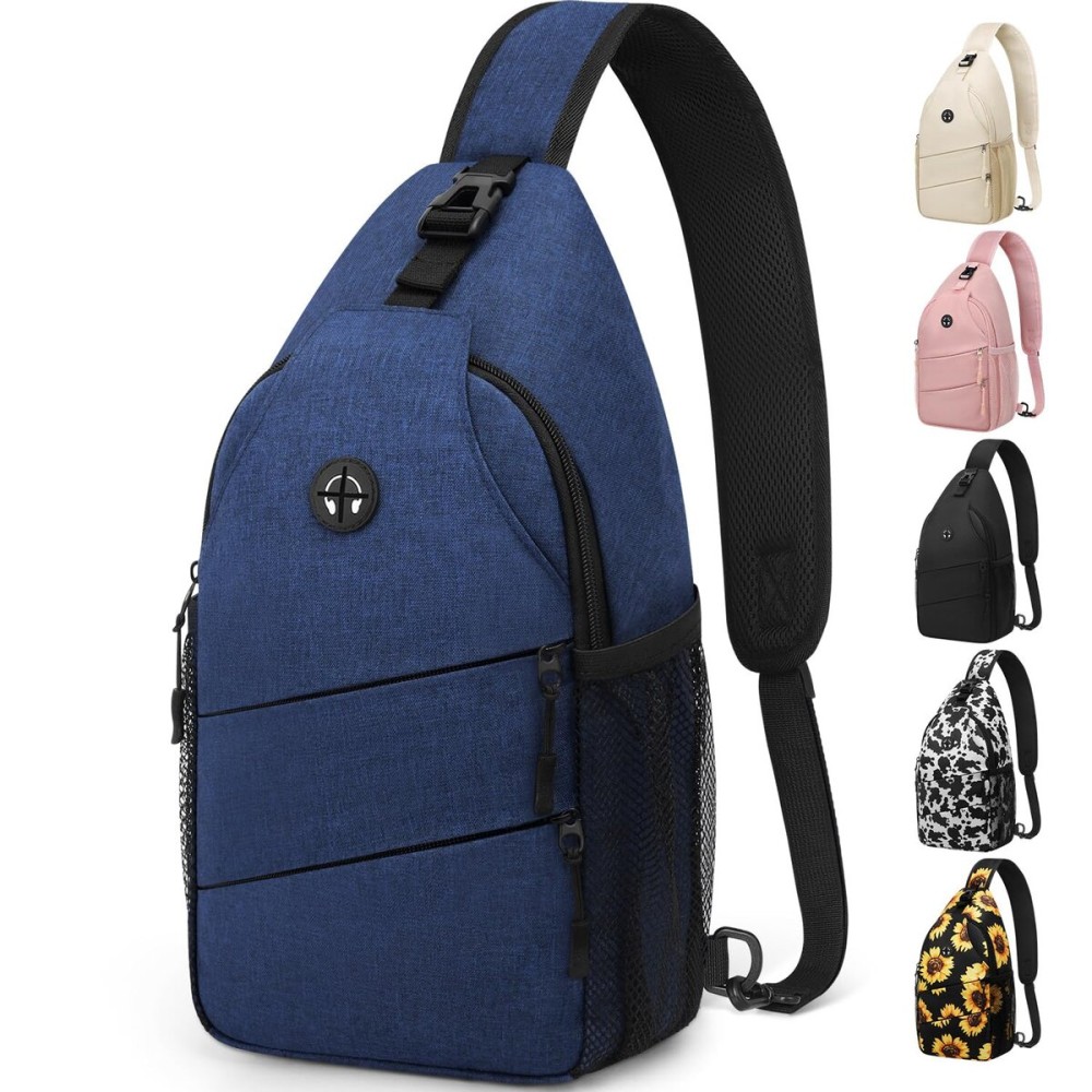 Pritent Crossbody Bags for Women Men Trendy Sling Bag Bakpack Casual Chest Bag with Convertible Shoulder Strap Travel Cross Body Bag for Hiking Traveling Outdoors(Large,Blue)